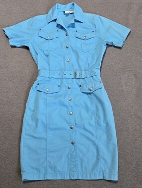 Vintage 90's TOGETHER! Utility Style Mini Shirt Dress With Belt Size 6 Safari